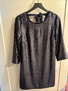 J. Crew Black Sequin Shift Dress with Back Tie